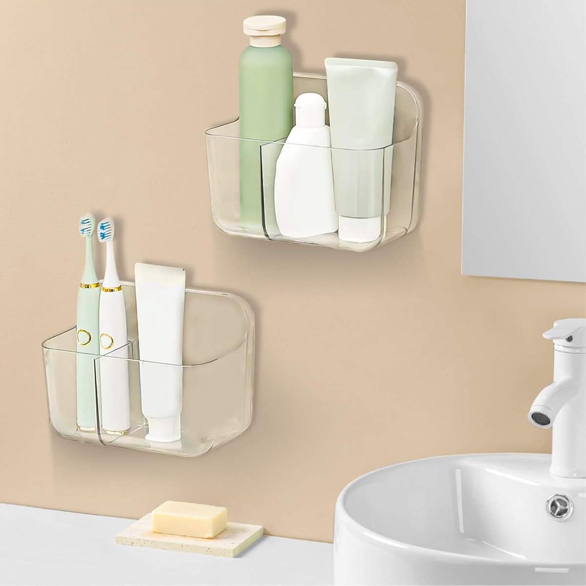 Praktische Badkamer Plank zonder Boren, 2-delige Wandplank, Zelfklevende Plastic Douche Racks voor Shampoo, Douchegel en Organisatie in de Keuken en Badkamer