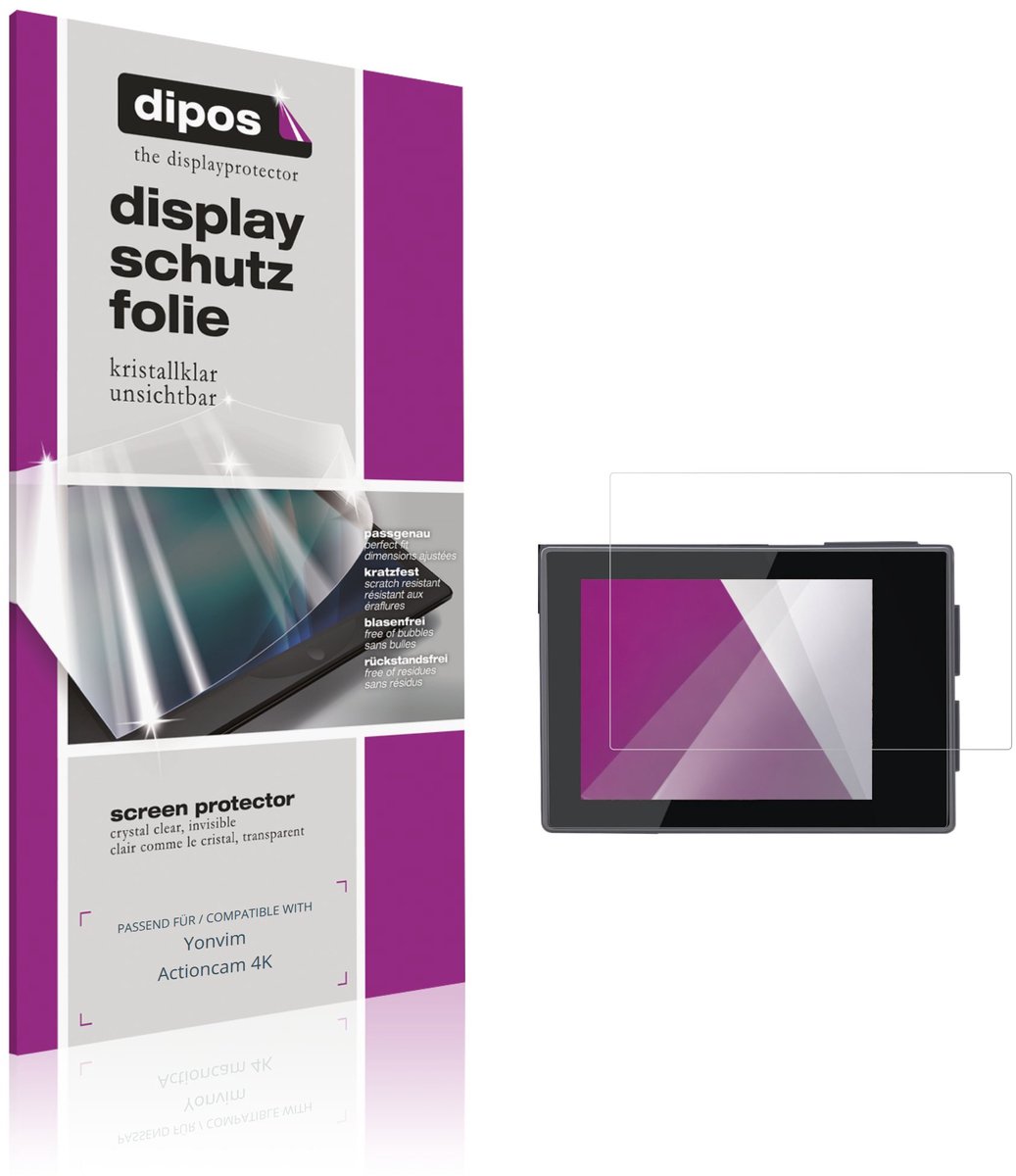 dipos – 4x Beschermfolie geschikt voor Yonvim Actioncam 4K | Krasbestendige & heldere Screenprotector Ultra-Thin