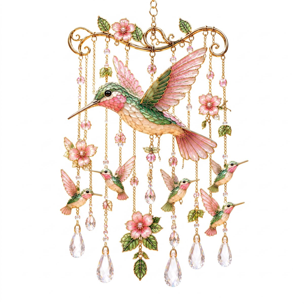 Ryoudavell - Sierlijke Kolibrie Windgong - Kleurrijke versieringen - Woonaccessoires - Verwijderbare - Raamdecoratie voor thuis Geschikt als cadeau(Roze Kolibrie)