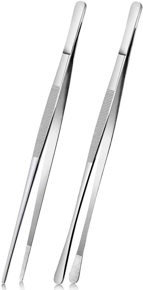 BOTC Keukenpincet - Kookpincet RVS Set - 2 Stuks - Extra Lange Kookpincetten 30 cm voor Koken, Grillen, BBQ en Serveren - Zilver