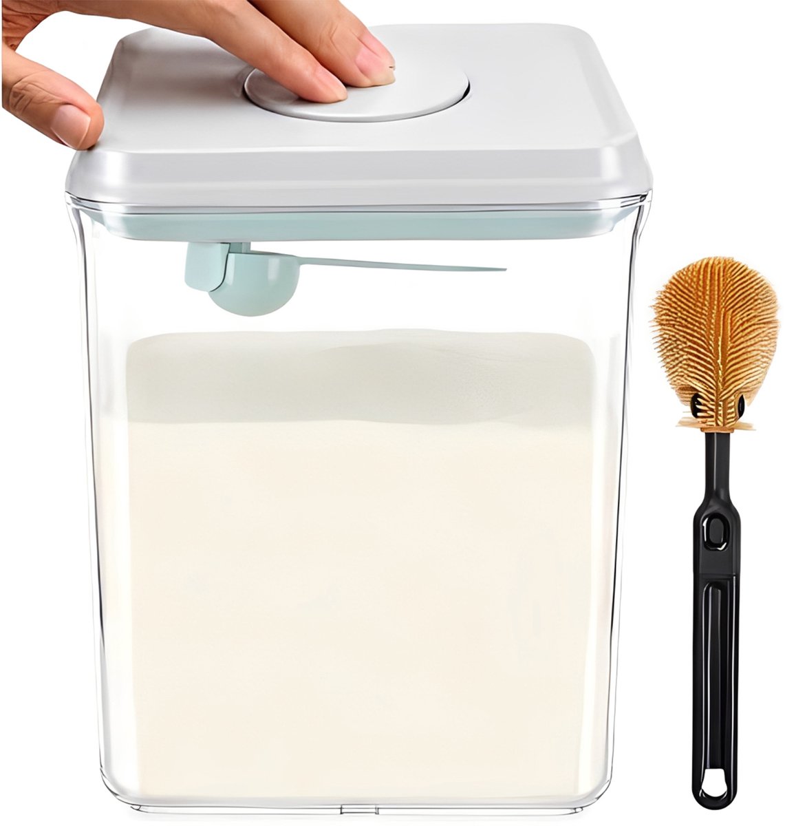 Kaiyaya - 1 Stück Milchpulver Aufbewahrungsbox - Transparent AS-Material - 2300 ml und luftdicht - Mit Löffel und Reinigungsbürste - Für Babynahrung und Vorrat