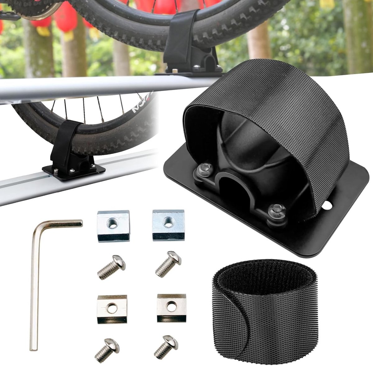 Fiets Voorvork Houder en Achterwiel Steun voor Dakkoffer, Snelle Bevestiging voor Fietstransport, Geschikt voor 5/12/15x100mm en 15x110mm Fietsen