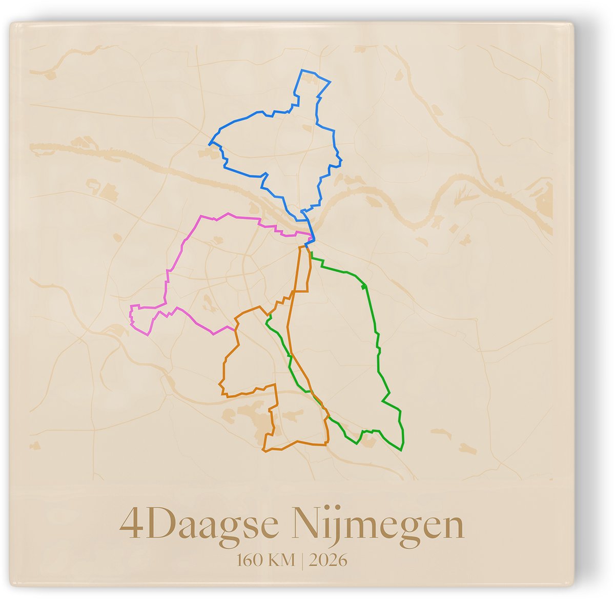 Tegeltje Vierdaagse Nijmegen 2026 Route 160 km - oranje - 4Daagse wandelroute - cadeau Vierdaagse