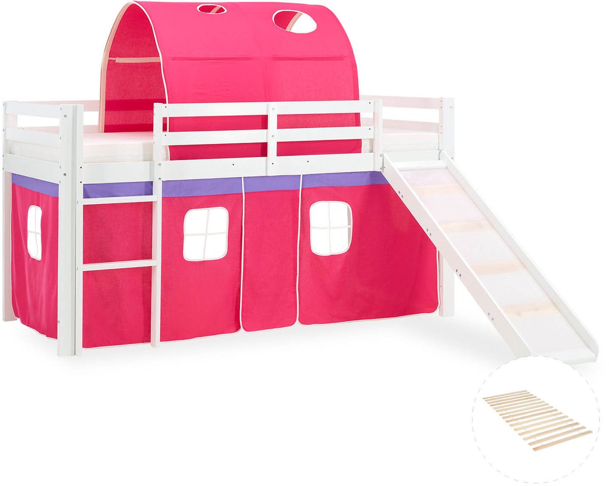Homestyle4u Hoogslaper - 90x200 - Roze - met lattenbodem Wit