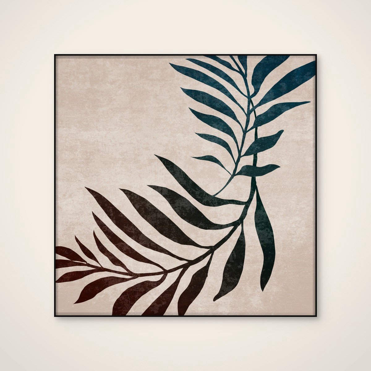 Akoestisch schilderij - 80 x 80 cm - Twisted Palm Leaf van Emel Tunaboylu - Botanische wanddecoratie - zwart textielframe