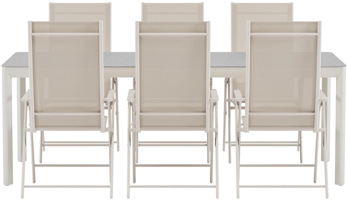 Lino tuinmeubelset tafel 100x220cm beige 6 stoelen beige.