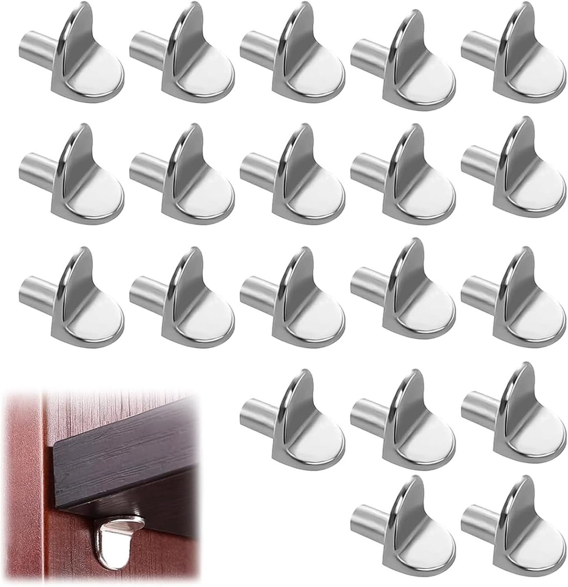 L-vormige aluminium plankdragers, 20 stuks, 5 mm, roestvrij, ideaal voor keukenkasten, boekenkasten en vitrines