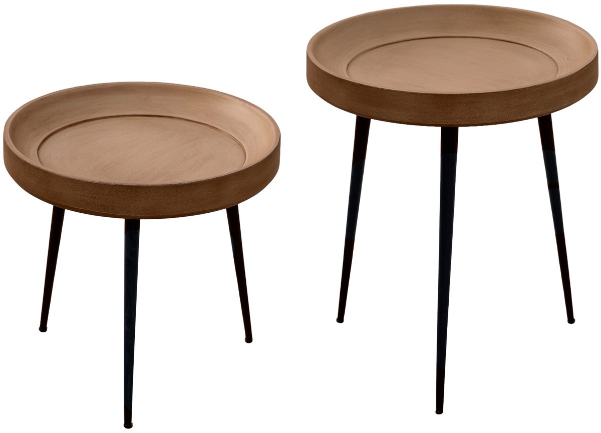 Lewis & Loft Salontafels Luus - Mangohout - Metaal - Rond - Bruin mat - Klein en groot - Set van 2
