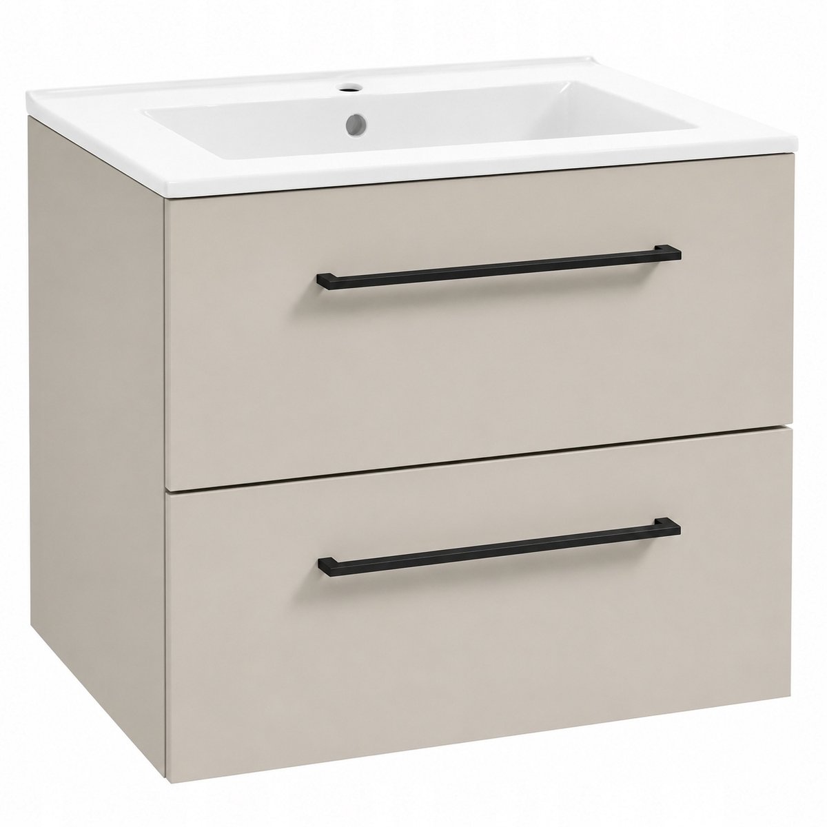 STAMAR - Wastafelmeubel 60 cm - kasjmier mat - 45 cm diep - keramische wastafel en 2 lades