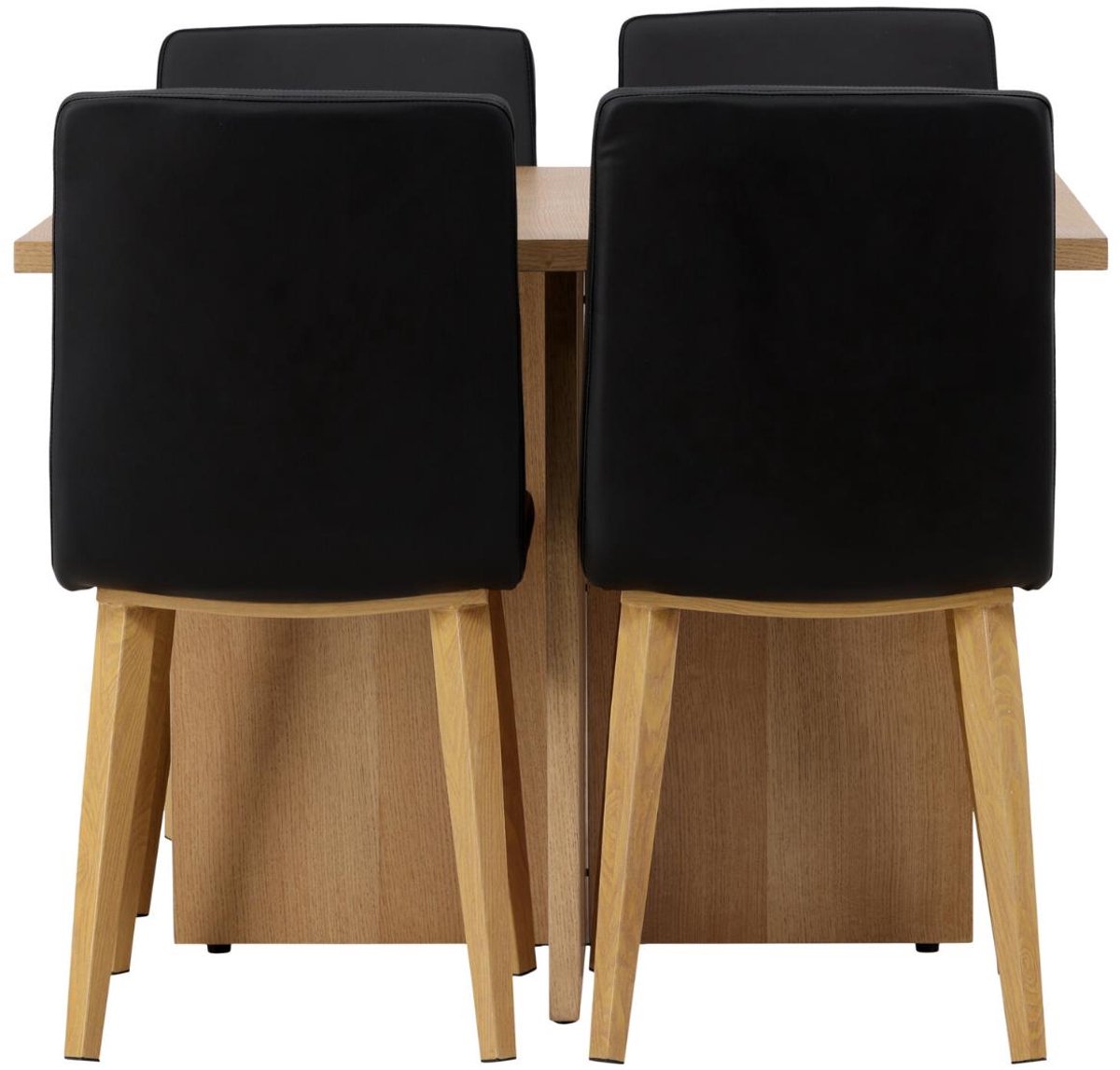 Leo eethoek eettafel eiken decor 4 stoelen PU kunstleer zwart.