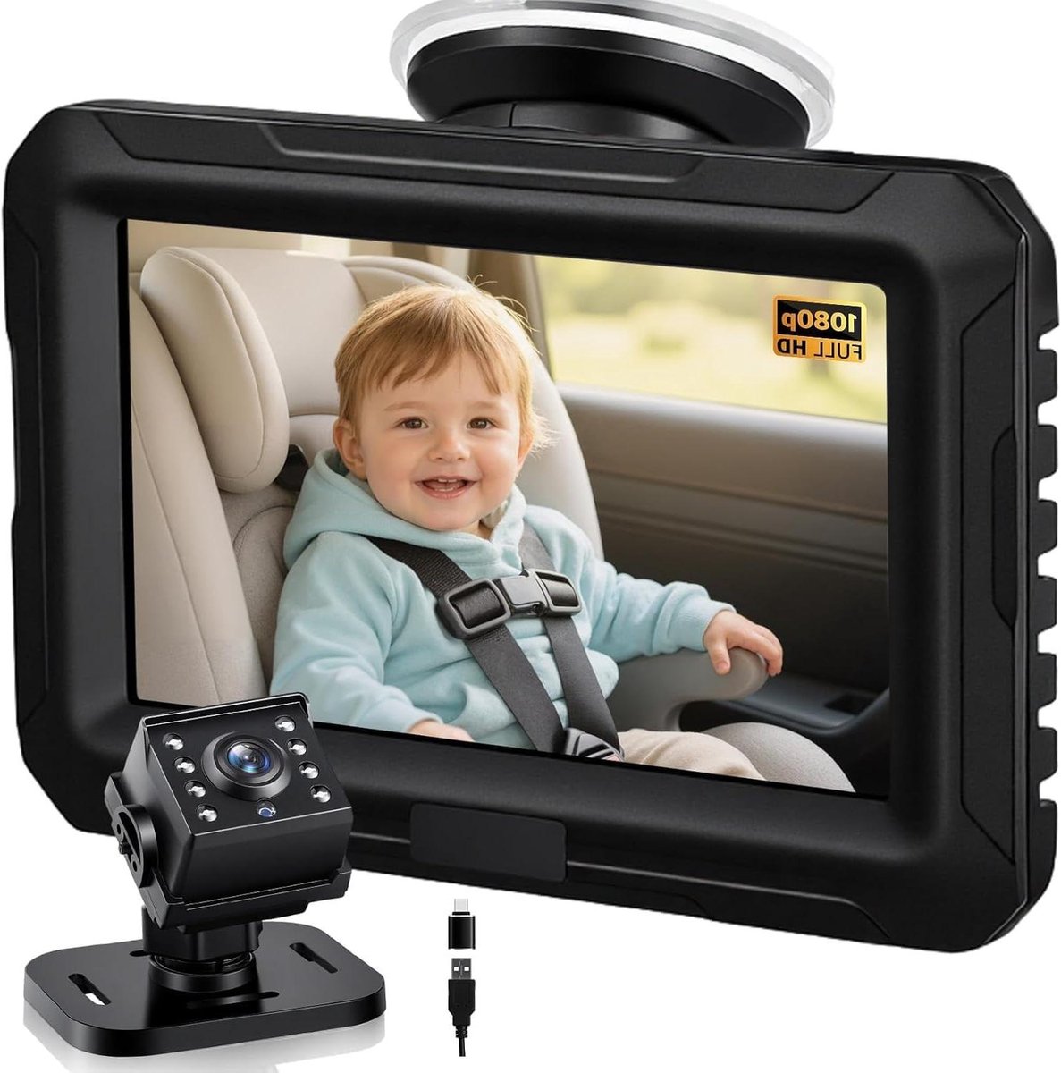 Baby Autospiegel - Achterbank Monitor - Veilig Rijden - HD Nachtzicht - 150° Kijkhoek - Zwart