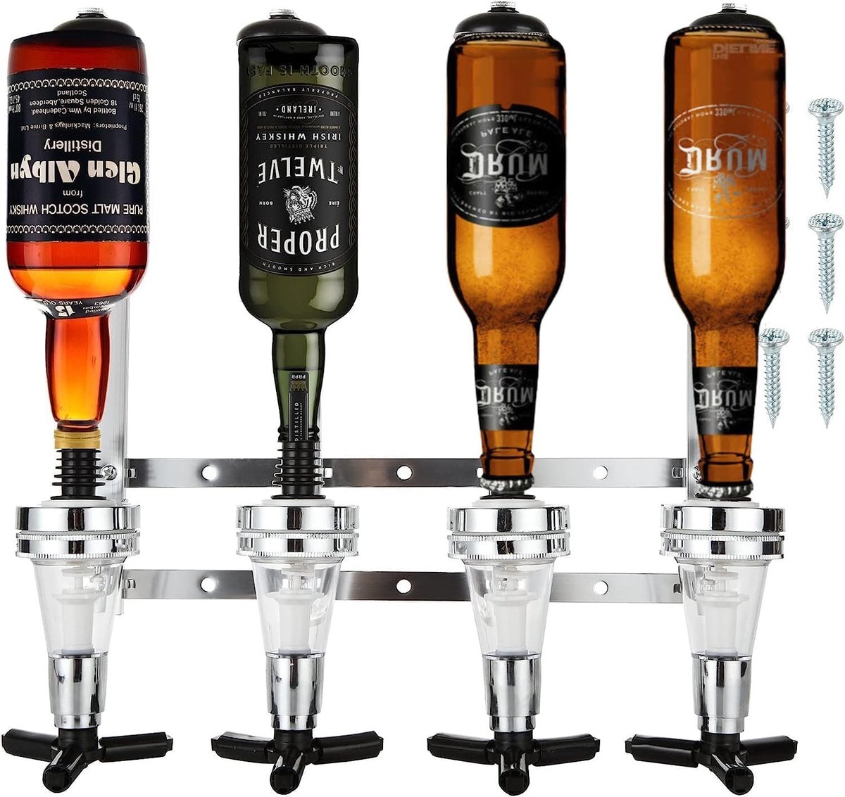 Wandhouder voor Flessen, 30 ml Dispenser, 4 Flessen Houder voor Thuisbar, Liqueur en Shotglas Accessoires