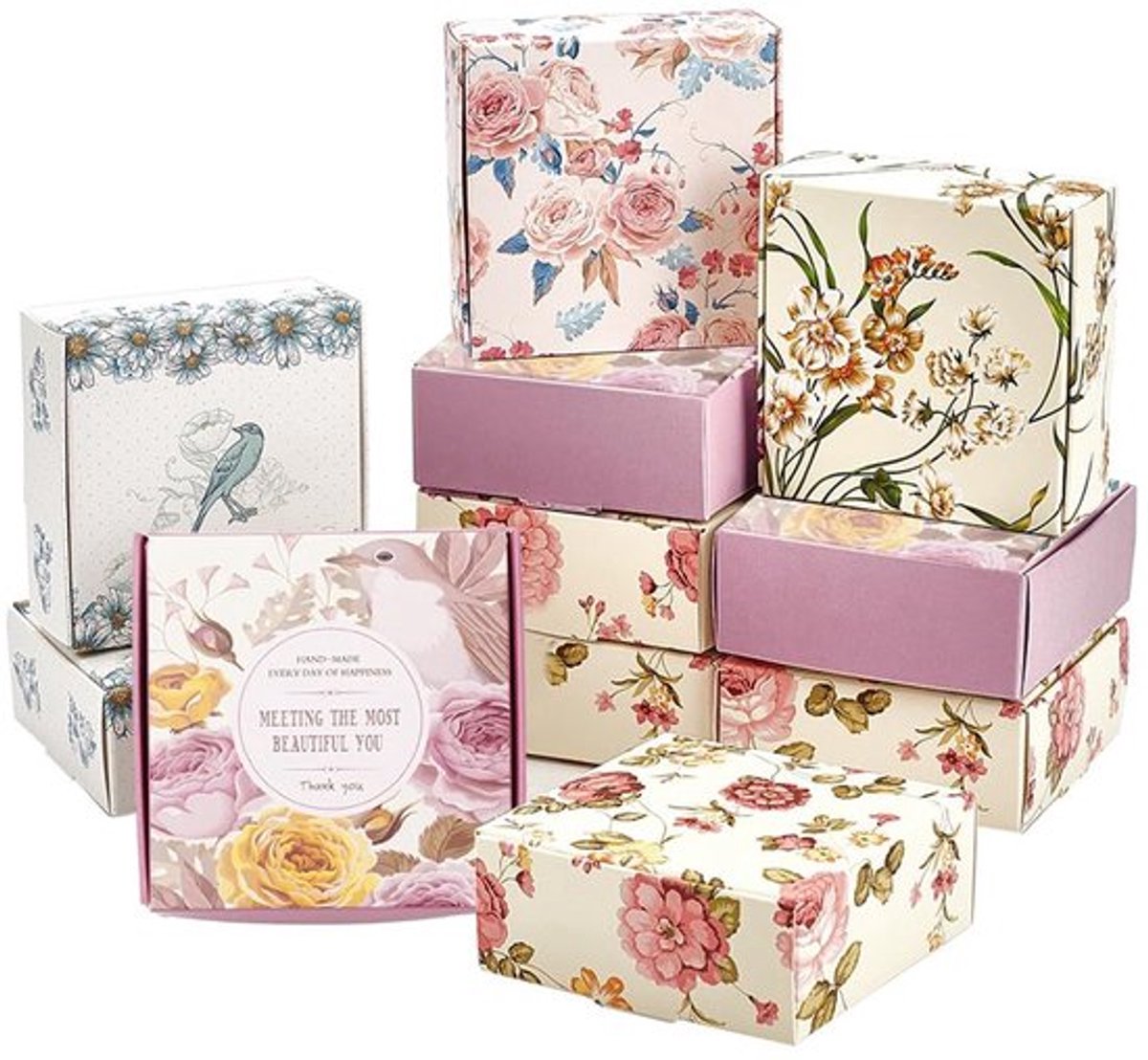 30-delige zeepverpakking, doosjes met 5 bloemmotieven, doe-het-zelf handgemaakte zeep-, snoep- en chocoladedoosjes, papieren geschenkverpakkingen voor bruiloften en verjaardagen, 2,95 x 2,95 x 1,1 cm