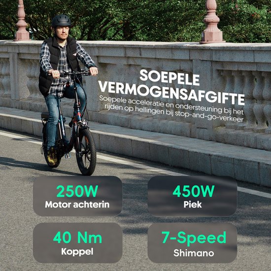 Fafrees F20 Pro Elektrische Fiets - 250W 20 Inch E-bike - 36V 20Ah Accu - Bereik 75-100km - Shimano 7 Versnellingen - Verende Voorvork - Opvouwbaar van FAFREES — afbeelding 5