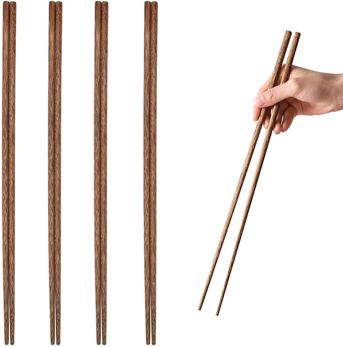 Chopsticks - Eetstokjes - 4 paar - 38 cm - Houten Chopsticks - houten eetstokjes - Lange Eetstokjes - Herbruikbaar - Geschikt voor fondue/frituren/koken- Vaatwasserbestendig