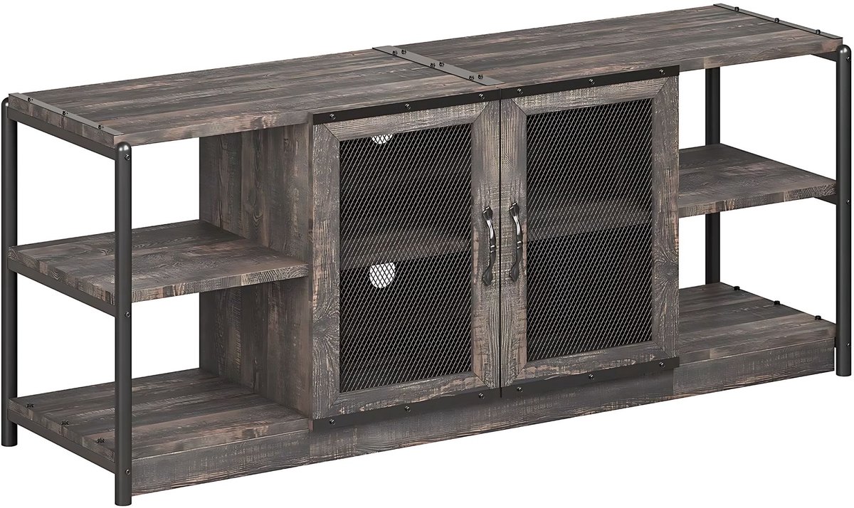 Happiq TV-meubel landelijke stijl - voor 75-80 inch tv's woonkamer - Hout/metaal, Dark Oak Color