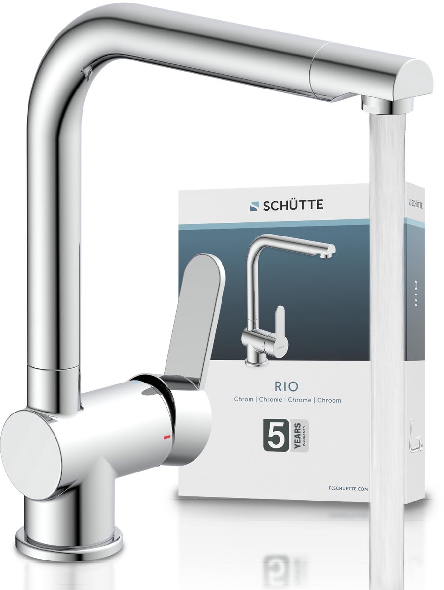 SCHÜTTE Rio Design Keukenkraan - Mengkraan - Hoge, Draaibare Uitloop - Zijdelingse Greep - Chroom