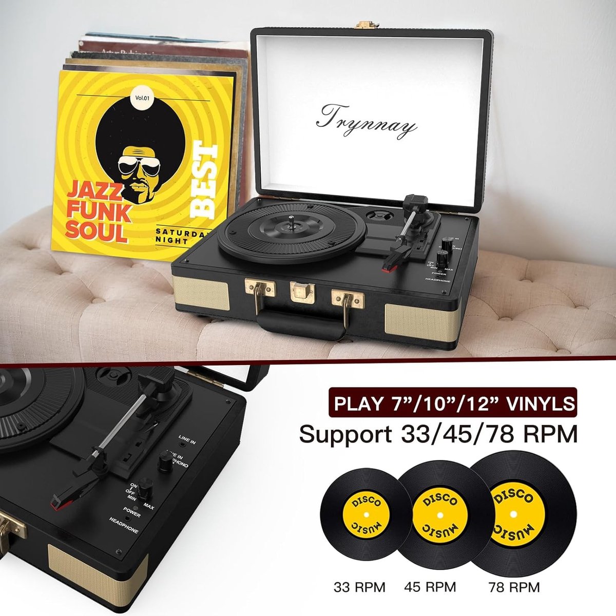 Draaitafel - PU-leer - Draagbare Koffer - Bluetooth Verbinding - Voor Vinyl Liefhebbers