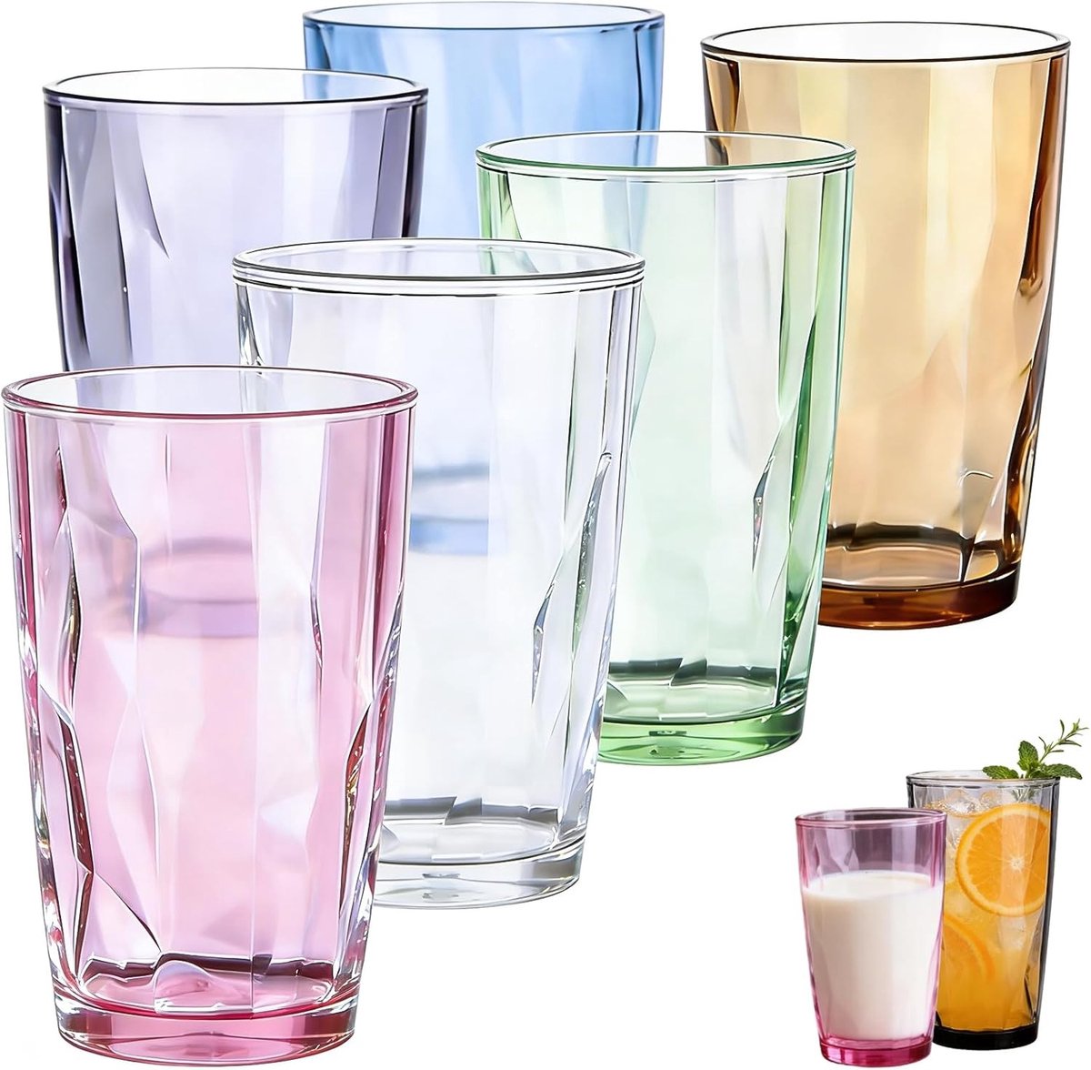 Kleurige Drinkglazen Set - Kunststof - 500 ml Inhoud - Stapelbaar - Voor Thuis en Buiten