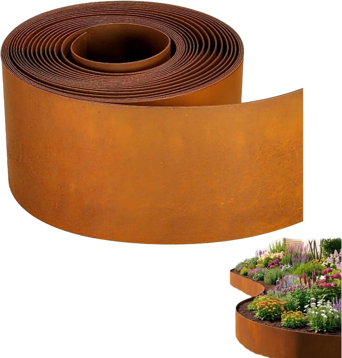 SnelShoppen - Corten Staal Tuinrand 10m x 15cm - Flexibele Metalen Tuinrand Voor Gras, Bloembed, Pad En Boomrand - Eenvoudige Installatie