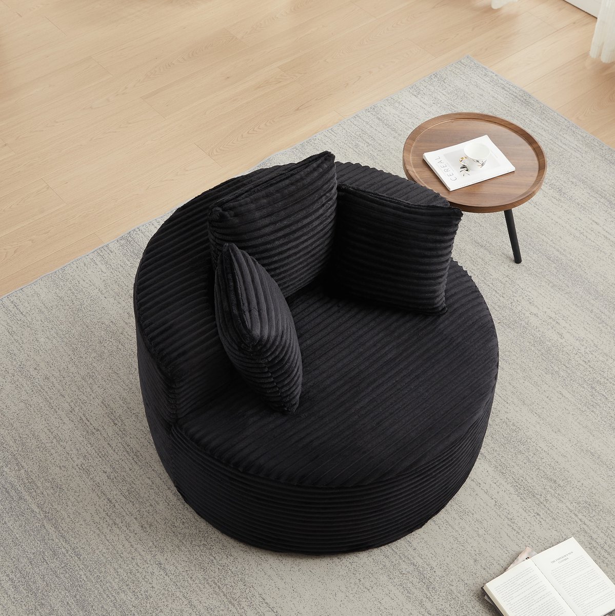 Wishdor - Fauteuil - Ronde loungestoel met 3 sierkussens en brede armleuningen - minimalis
