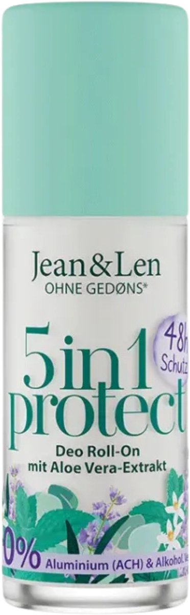 Jean & Len Deo Roll-On 5 in 1 protect 50 ml - vegan, zonder aluminiumzouten, zonder parabenen, dierproefvrij, voor gevoelige huid, zonder siliconen