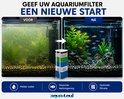 Voor en na foto van een aquarium dat helder is geworden na gebruik van Aqua-Loui filters.