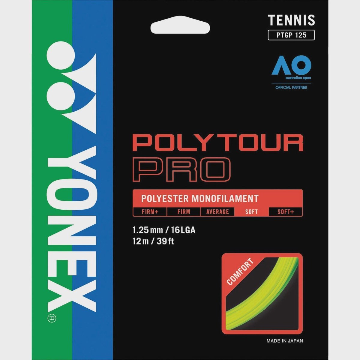 Yonex Polytour Pro 12 M Enkele Tennissnaar Geel 1.25 mm