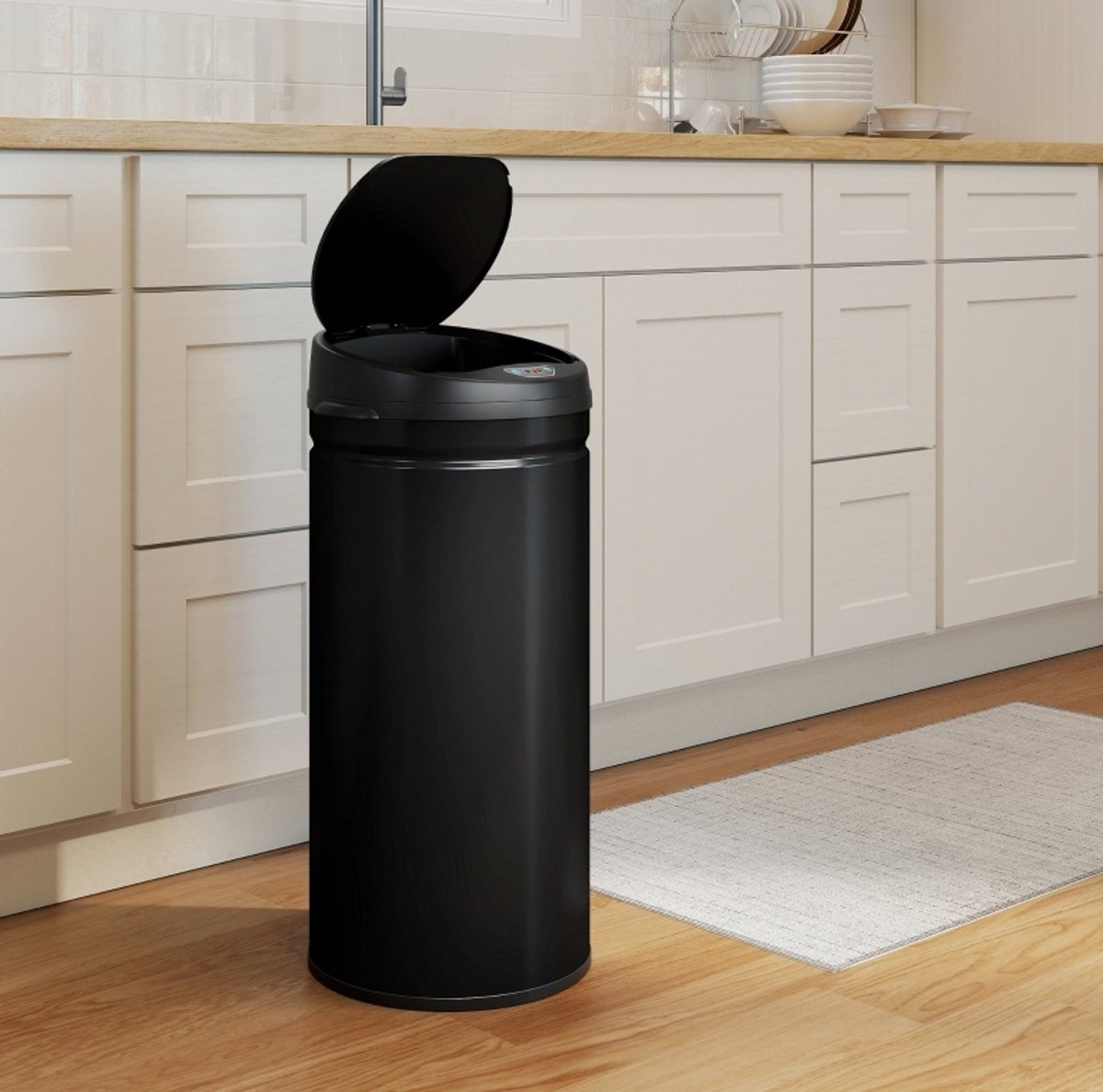 MIVRAY Sensorprullenbak – 42 Liter – Contactloze Opening En Geruisloze Sluiting – Metaal – Zwart – Voor Keuken En Bijkeuken