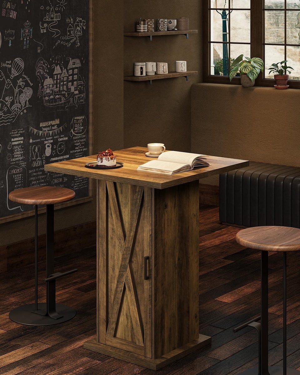 Bartafel met opbergkast - Statafel Bistrotafel - Koken en Eten - Industriële Stijl - 105x30x85CM - Rustiek Bruin