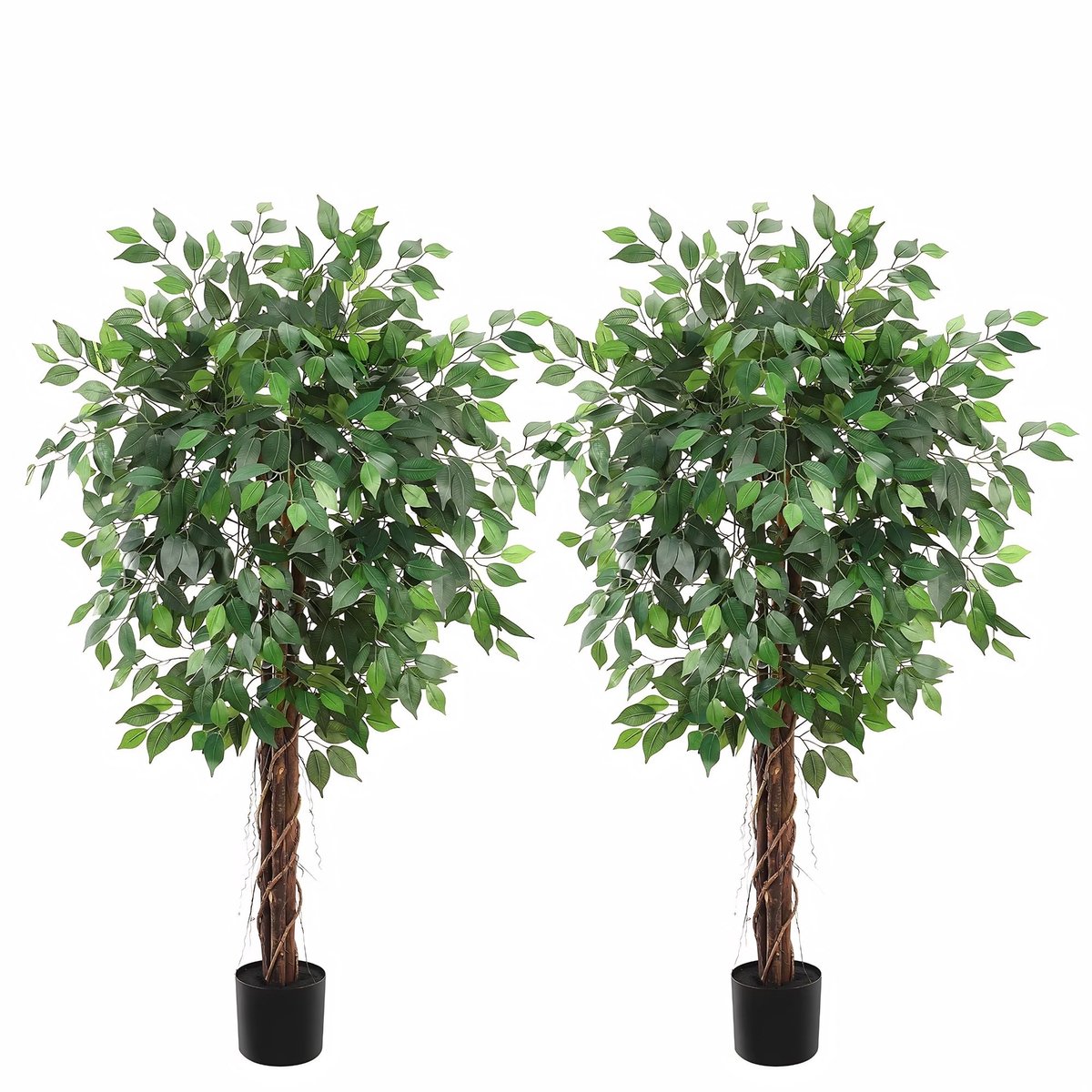 Set van 2 Kunstficus Bomen - Realistisch design met Houten Stam - voor woonkamer en kantoor - 152cm Groen Zijdeplant - 182,8 cm