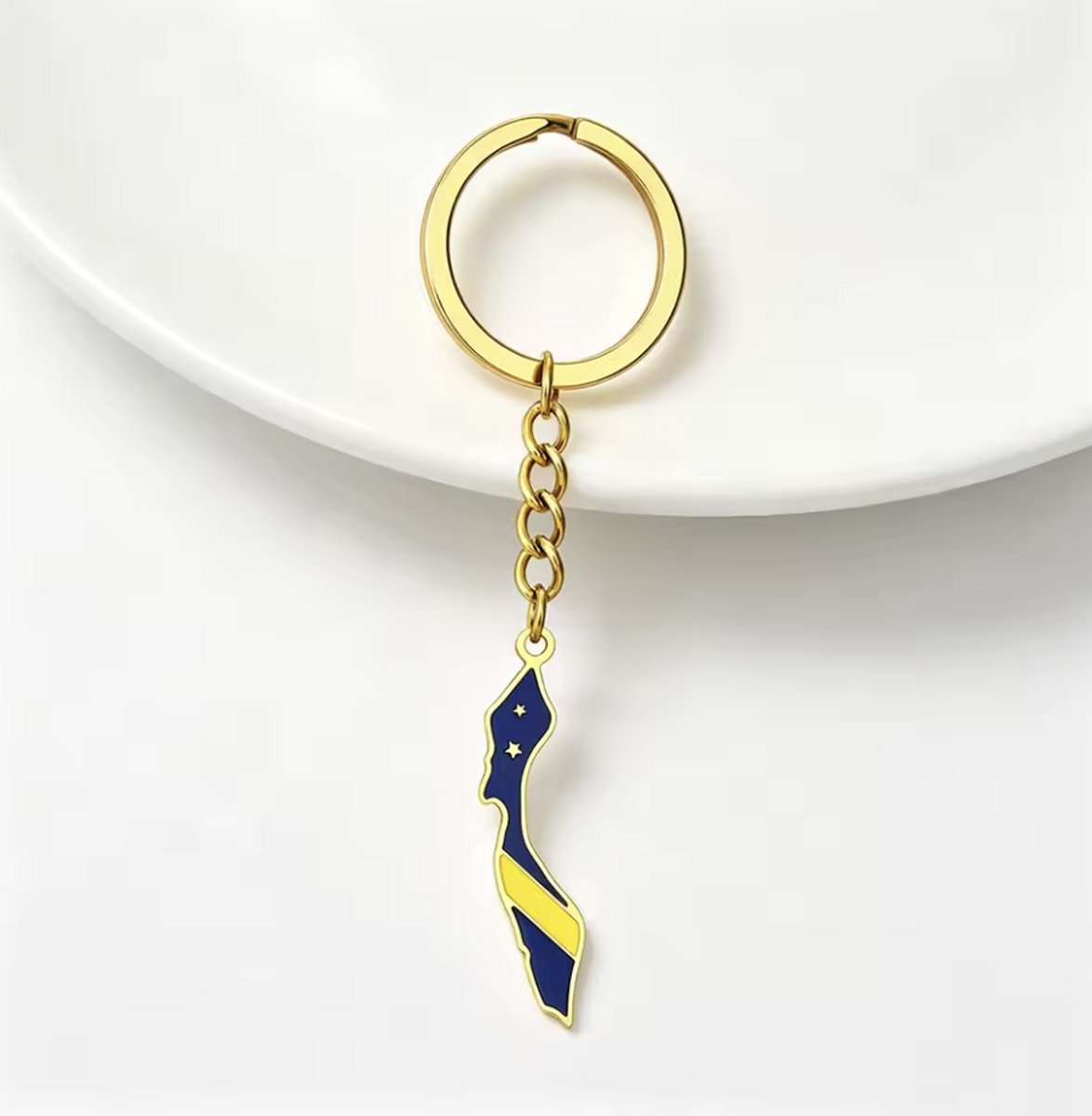 Curaçao Sleutelhanger - Kleur: Goud - Korsou / Curacao / Dushi - Sleutelhanger - Hoge Kwaliteit - RVS / Roestvrijstaal / Stainless Steel - Incl. Luxe Verpakking - Mooie Sleutelhanger / Keychain - Cadeau / Kado