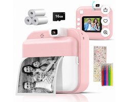 Luumuu® Digitale Kindercamera Met Foto Printer - Fototoestel Voor Kinderen - Kinder Fotocamera Instant Print- Speelgoed Video Camera Kind - Vlogcamera Kids - Sd Kaart 16GB - Roze - Incl. Ebook