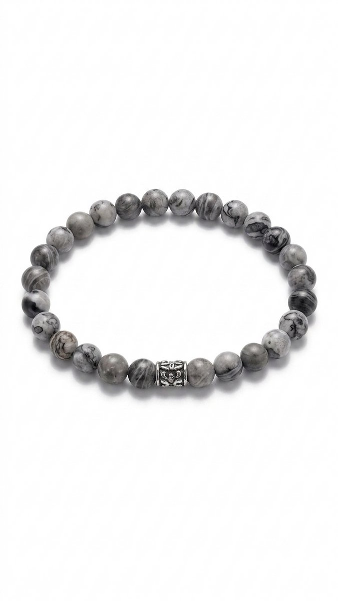 Karma Silver Stone Silver Logo Bead 6MM