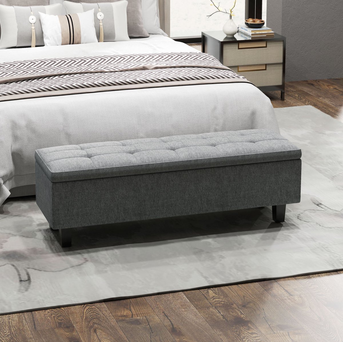 MIVRAY Bedbank 138 x 40 x 45 cm - Met Verborgen Opbergruimte En Gecapitonneerde Zitting - Voor Slaapkamer En Hal - Linnenlook Donkergrijs