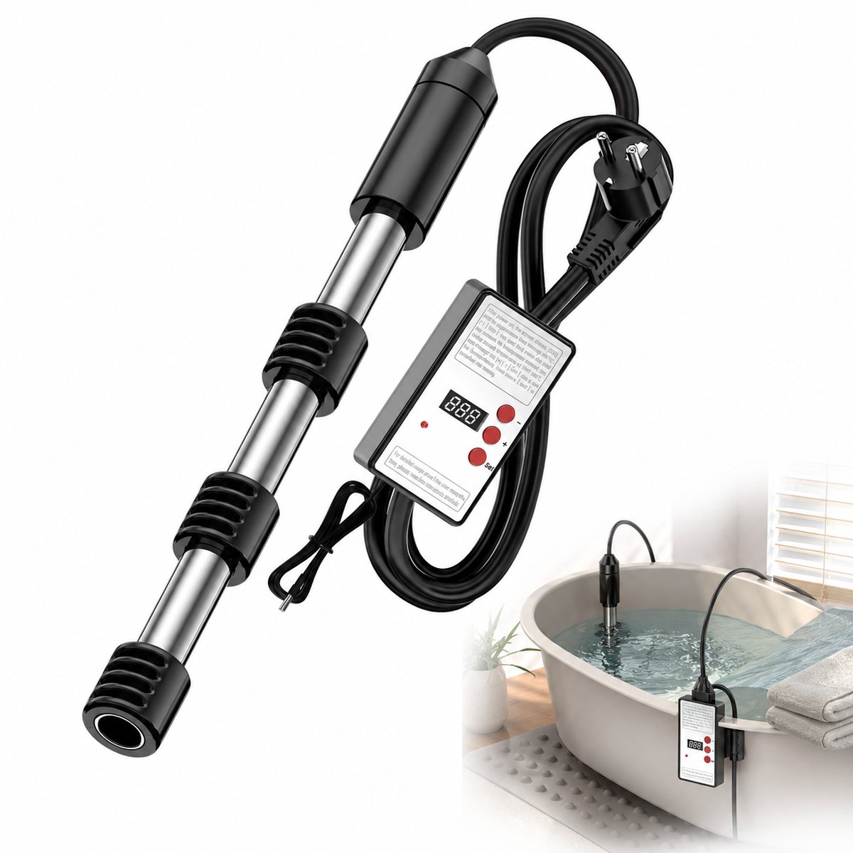 Dompelverwarmer - Dompelaars - Elektrische Waterverwarmer - verwarmingsstaaf - Oververhittingsbeveiliging - Snelle Verwarming - RVS-Automatische uitschakeling – Verwarming op constante temperatuur