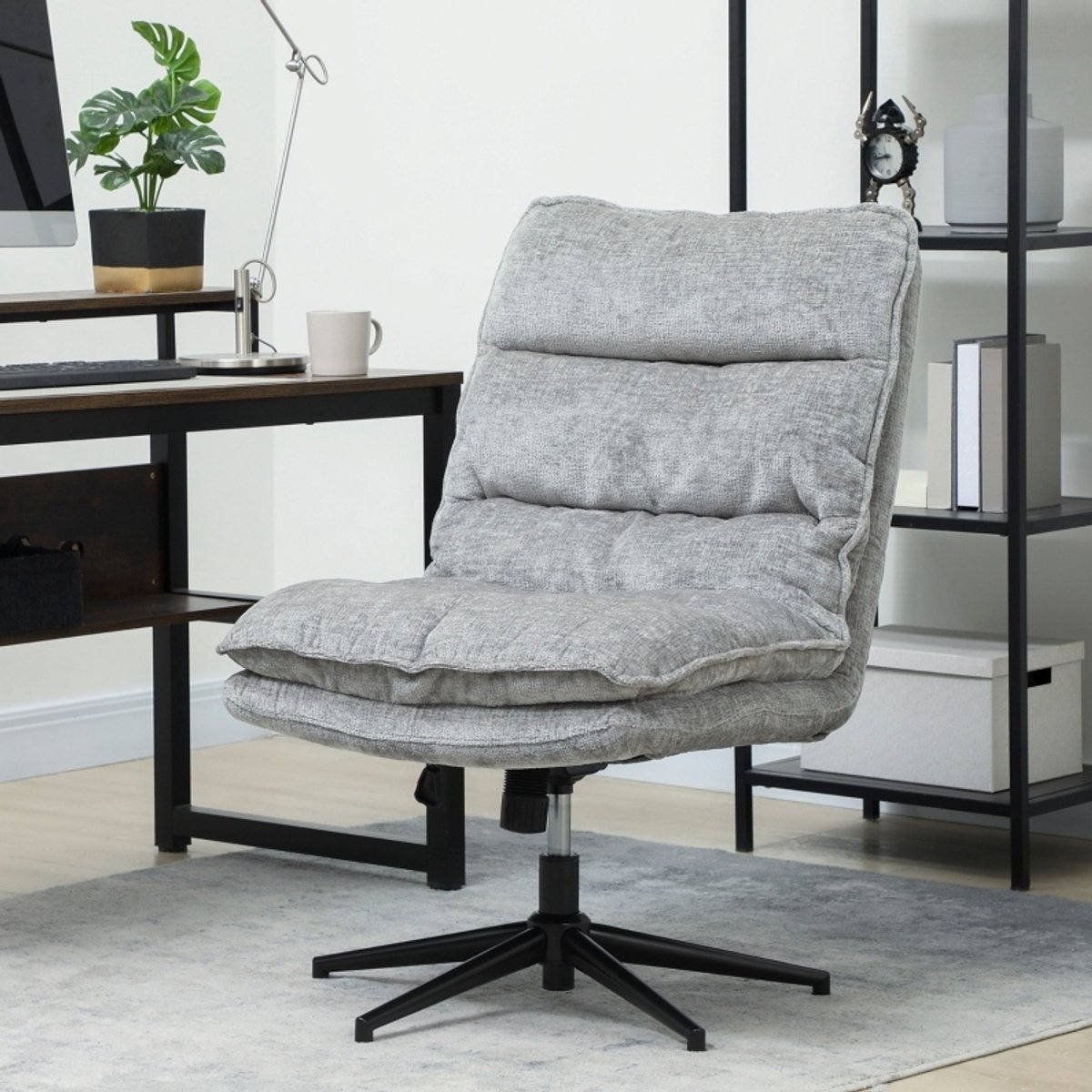 DESMIU Bureaustoel 63,5 x 81 x 96-102 cm - Draaibaar En In Hoogte Verstelbaar Met Kantelfunctie - Voor Kantoor En Werkkamer - Metaal En Polyester - Grijs