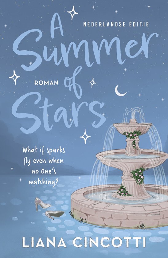 Couverture du livre : 'A Summer of Stars' édition néerlandaise avec une fontaine et une paire de chaussures.