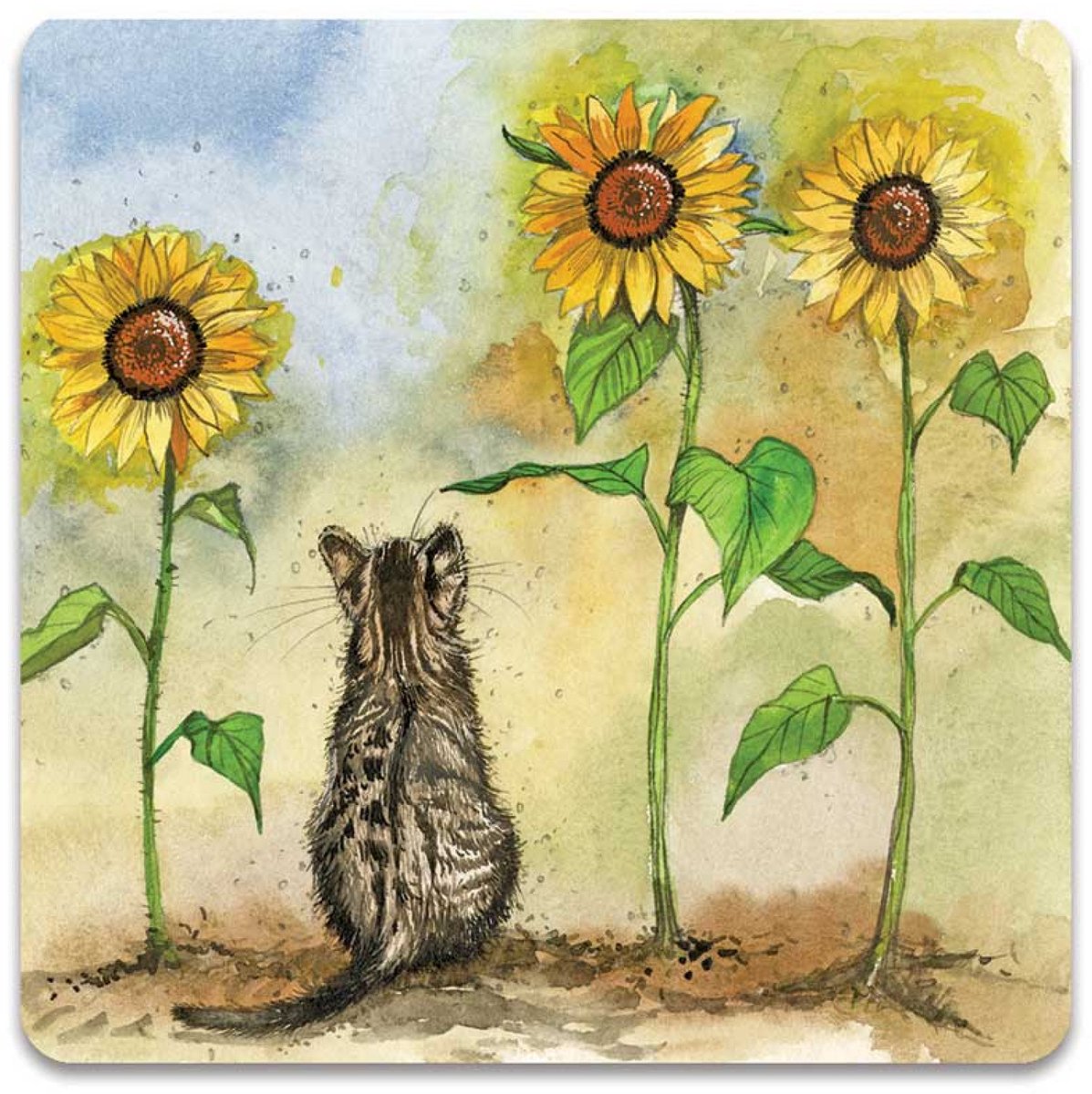 Alex Clark Cat and Sunflowers Fridge Magnet ~ Koelkast magneet kat