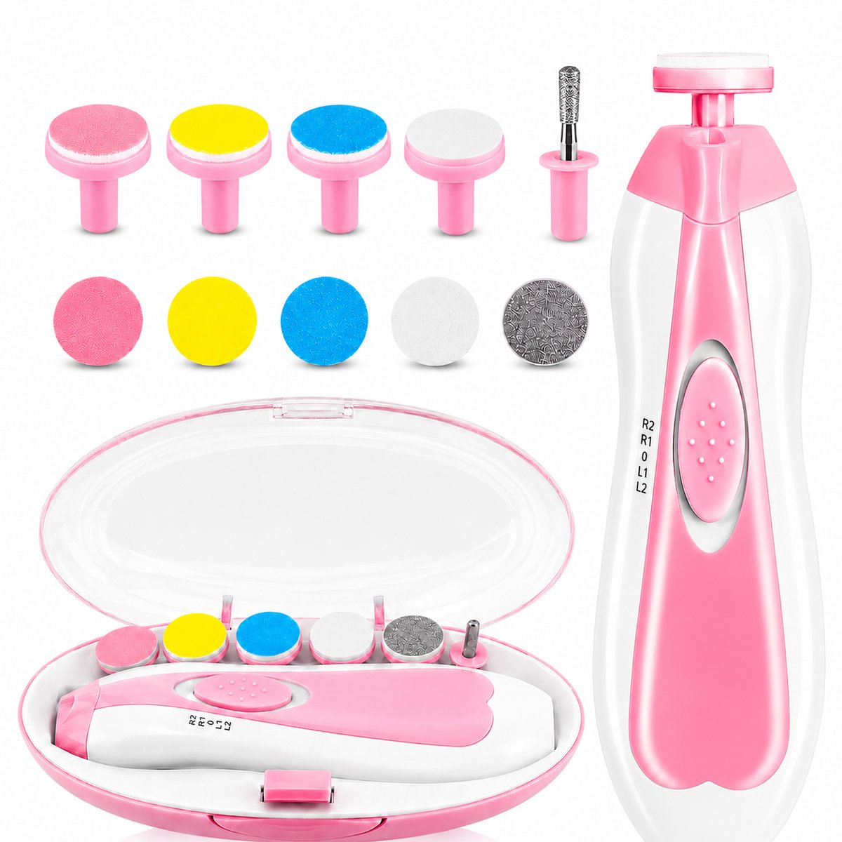 BOTC Elektrische Babynagelvijl 6-in-1 - Babynageltrimmer met 6 Opzetstukken - Zachte Nagelverzorging voor Baby’s & Kinderen - Roze