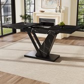 Uitschuifbare Eettafel (120-160*75cm), Tafel met Verlengstukken, Keukentafel, Uitschuifbaar tot 120-160cm met Behulp van Interne Verlengstukken, voor Keuken en Woonkamer, Eettafel met Zwart Marmerpatroon