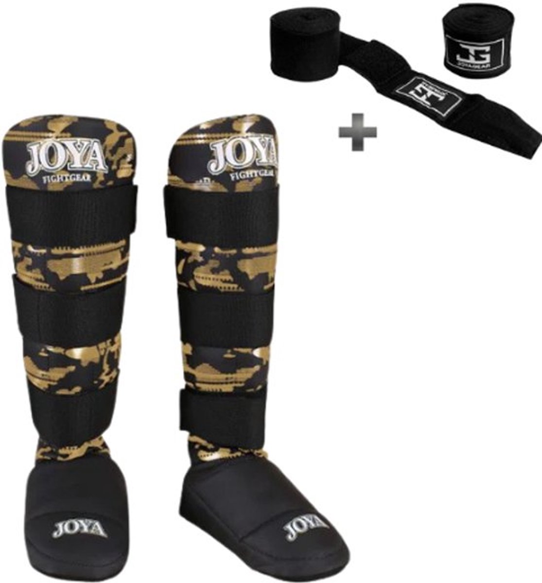 Joya Camo V2 Scheenbeschermers Kinderen – Maat S – Kickboksen – Optimale Bescherming & Comfort – Goud – Incl. Bandage