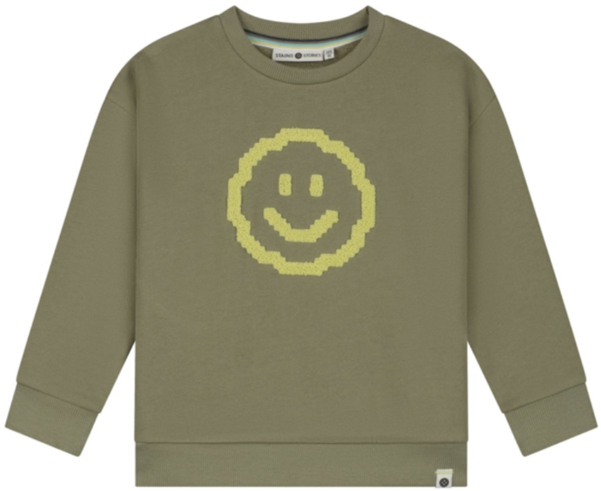 Stains & Stories - Sweatshirt - Smiley - Groen - Maat 134