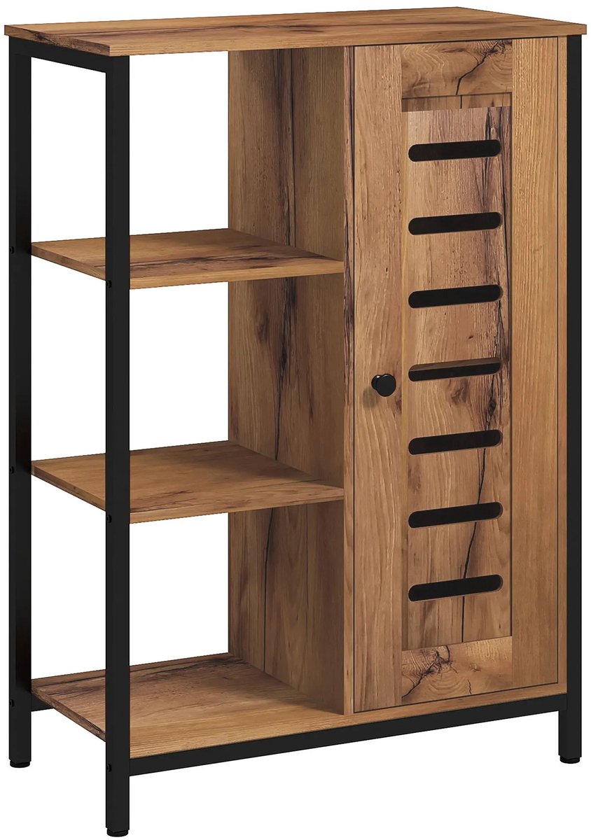 ITRONIQ Badkamerkast Industrieel 60x30x85 CM - Badkamermeubel Met Deur en 3 Open Vakken - Opbergkast Badkamer - Bruin Zwart