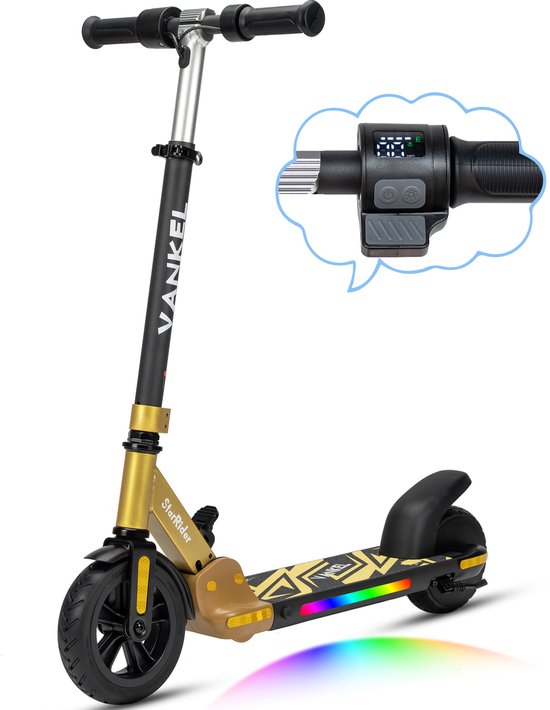 Vankel elektrische kinderstep – verstelbare kinderstep met 4 hoogtestanden – 80W veilige motor – 6,5 kg lichtgewicht design – 6 inch massieve banden – LED verlichting – geschikt vanaf 6 jaar – geel