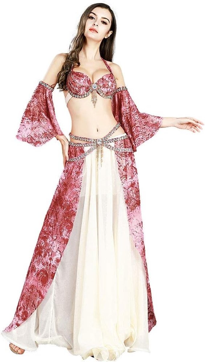 Bellydance Kostuum met Chiffon Maxi Rok, Sexy Haltertop en Vintage Ceintuur voor Flamenco Dansen