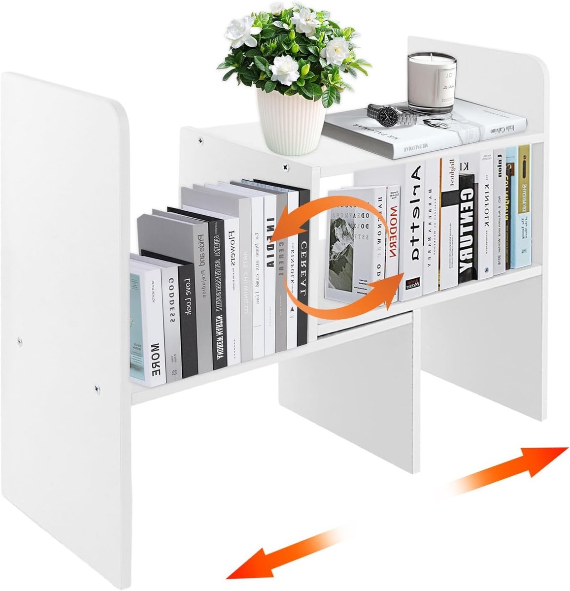 Houten Bureauplank, Kleine Witte Boekenkast, Verstelbare Bureau Organizer voor Kantoor en Keuken, Ruimtebesparend en Functioneel