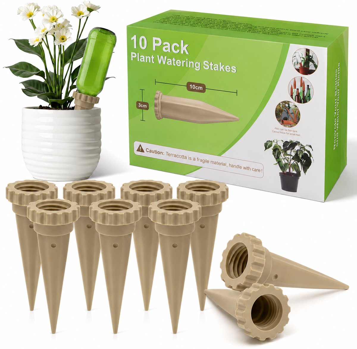 MONTKIARA Bewateringspennen Set van 10 – Automatisch Bewateren – 7-10 Dagen per Liter – Voor Binnen & Buiten – Vakantiebewatering – Druppelsysteem