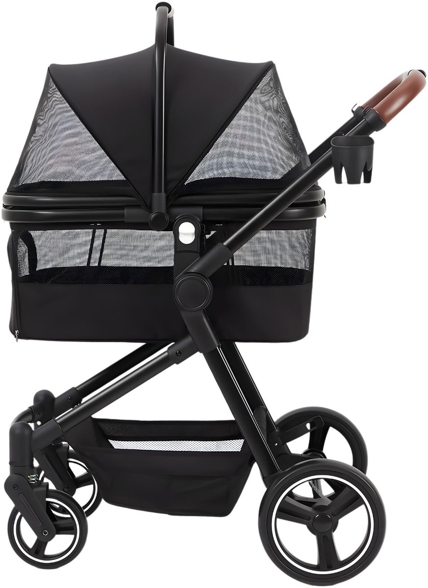 3-in-1 huisdier kinderwagen - Met afneembare draagmand, all-terrain wielen, inklapbaar en waterdicht ontwerp - Kleur: zwart - Wit