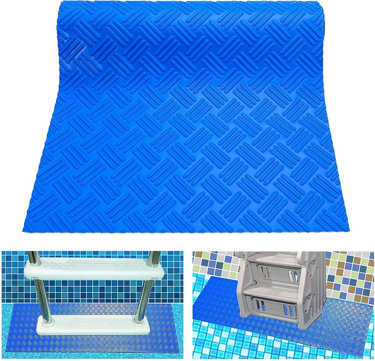 SnelShoppen - Zwembadladdermat 40x90 cm Antislip Veiligheidsmat voor Zwemtrap Beschermmat voor Bovengronds en Ingegraven Zwembad met Antisliptextuur